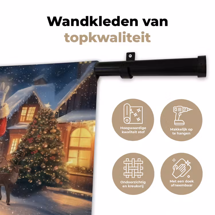 Kerstman - Dorp - Hert - Donker Wandkleed katoen klein -sfeer2