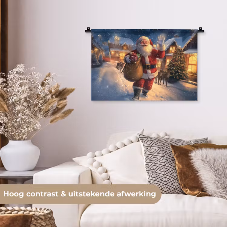 Kerstman - Dorp - Hert - Donker Wandkleed katoen klein -sfeer1