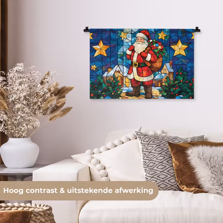 Kerstman - Glas - Kleurrijk Wandkleed katoen klein -sfeer1
