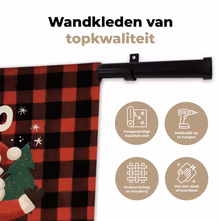 Kerstman - Rendier - Tekst - Rood - Zwart Wandkleed katoen klein -sfeer2
