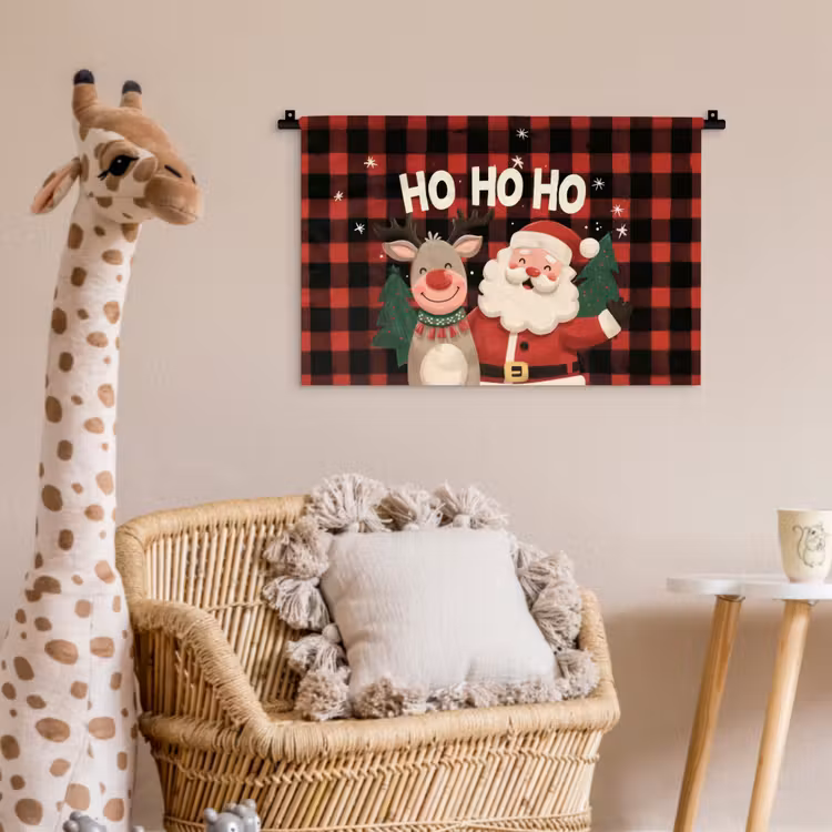 Kerstman - Rendier - Tekst - Rood - Zwart Wandkleed katoen klein -wsfeer5_kind