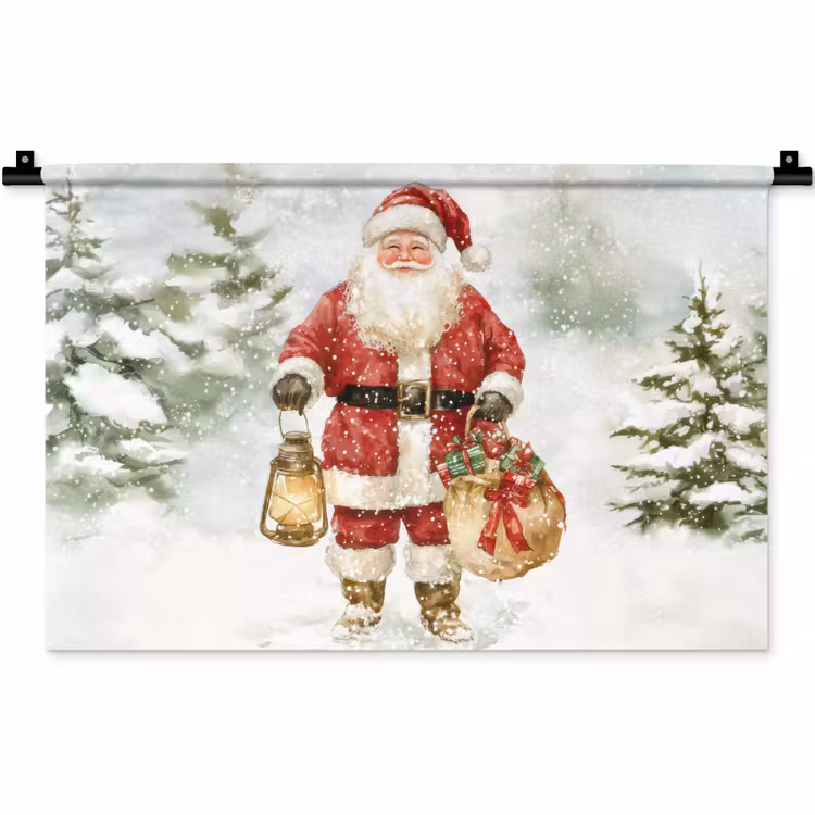 Kerstman- Winter - Sneeuw - Wit - Rood Wandkleed katoen klein -zz3d