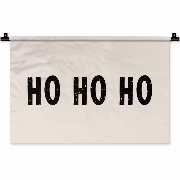 Kerstmis - Ho ho ho - Spreuken - Beige - Kerstman Wandkleed katoen klein -zz3d