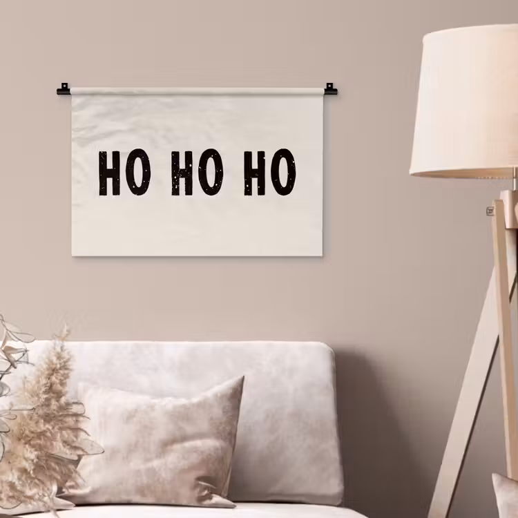 Kerstmis - Ho ho ho - Spreuken - Beige - Kerstman Wandkleed katoen klein -sfeer4