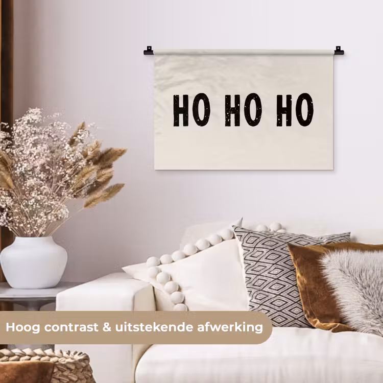 Kerstmis - Ho ho ho - Spreuken - Beige - Kerstman Wandkleed katoen klein -sfeer1