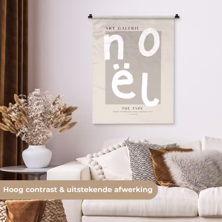 Kerstmis - Quotes - Noël - Wit - Beige Wandkleed katoen klein -sfeer1