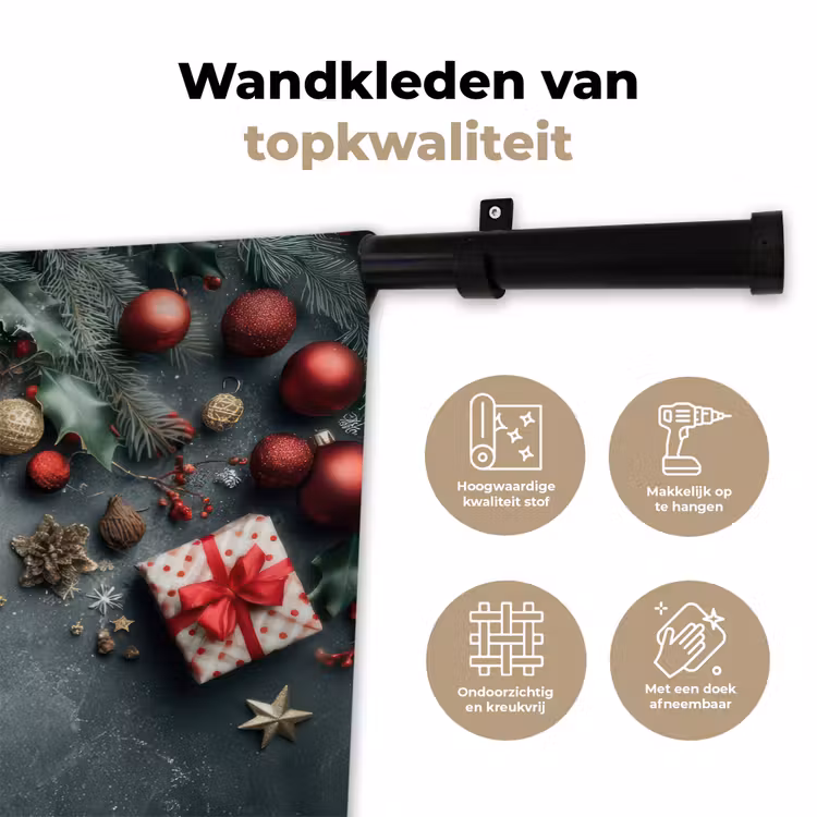Kerstomlijsting - Hulst - Kleurrijk Wandkleed katoen klein -sfeer2