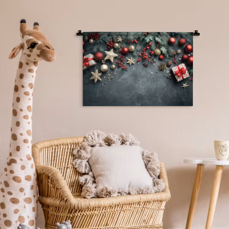 Kerstomlijsting - Hulst - Kleurrijk Wandkleed katoen klein -wsfeer5_kind