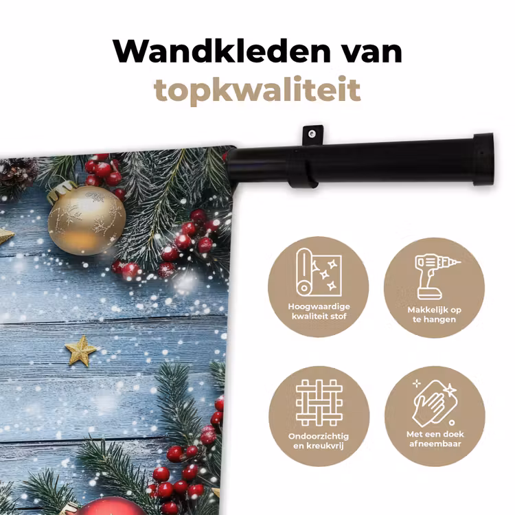 Kerstomlijsting - Sneeuw - Meerkleurig Wandkleed katoen klein -sfeer2