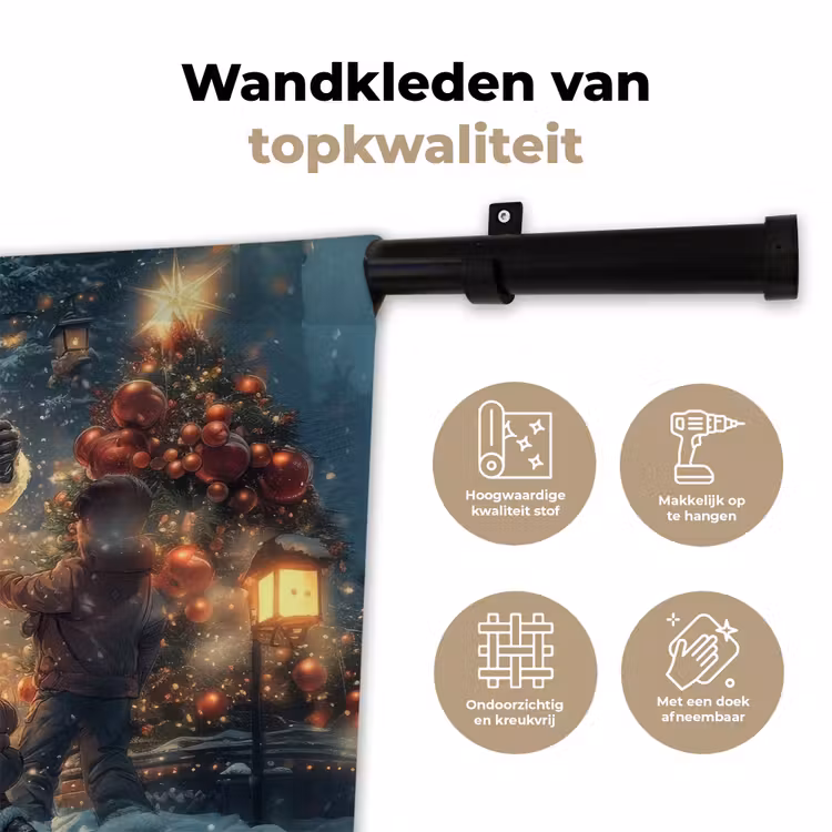 Kerstvreugde - Sneeuw - Kleurrijk Wandkleed katoen klein -sfeer2