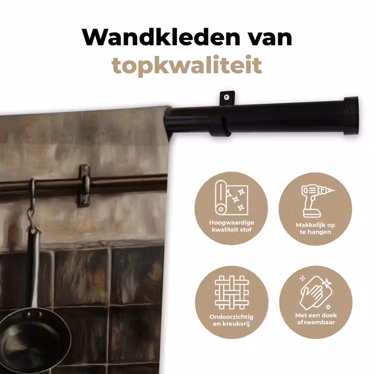 Keukengerei - Rustiek - Tegels - Kruiden Wandkleed katoen klein -sfeer2