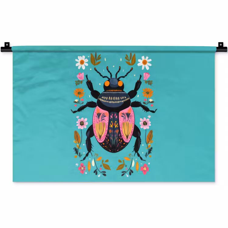 Kever - Bloemmotieven - Turquoise - Bladeren Wandkleed katoen klein -zz3d