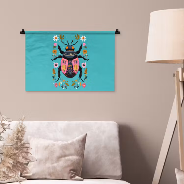 Kever - Bloemmotieven - Turquoise - Bladeren Wandkleed katoen klein -sfeer4