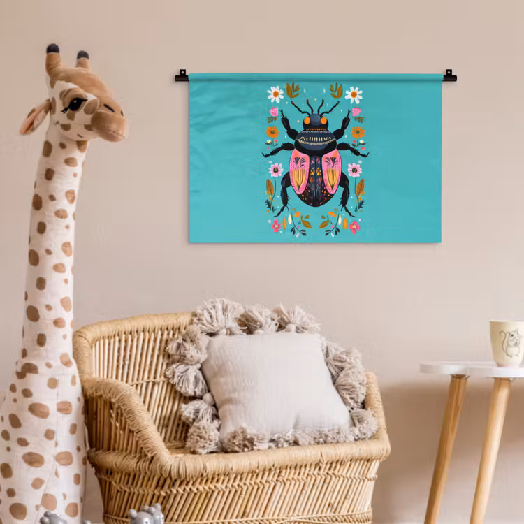 Kever - Bloemmotieven - Turquoise - Bladeren Wandkleed katoen klein -wsfeer5_kind