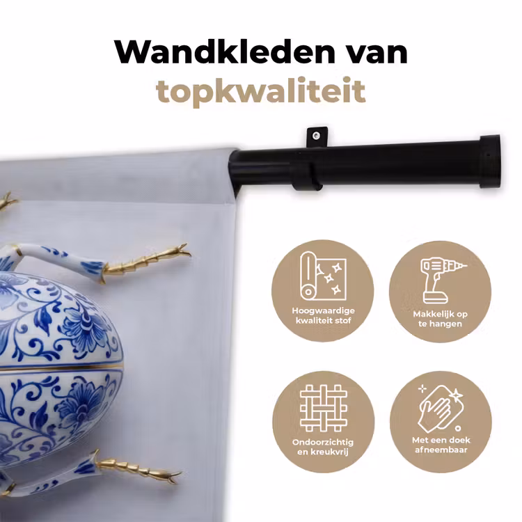 Kever - Delfts - Blauw - Goud Wandkleed katoen klein -sfeer2