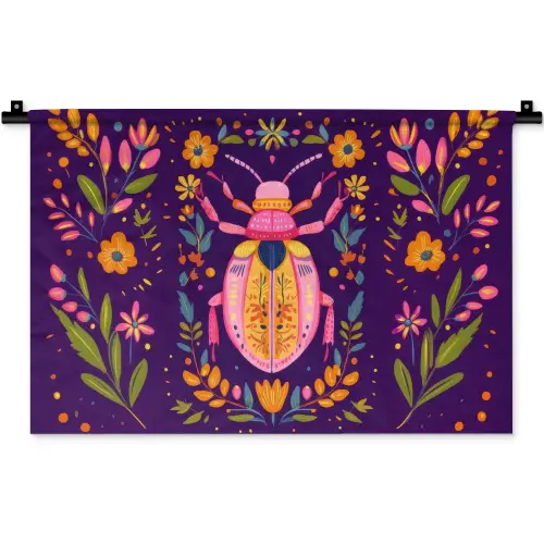 Kever - Felgekleurd - Bloemen - Bladeren Wandkleed katoen klein -zz3d