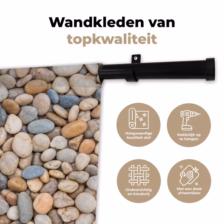 Kiezelstenen - Natuur - Textuur - Beige - Grijs Wandkleed katoen klein -sfeer2