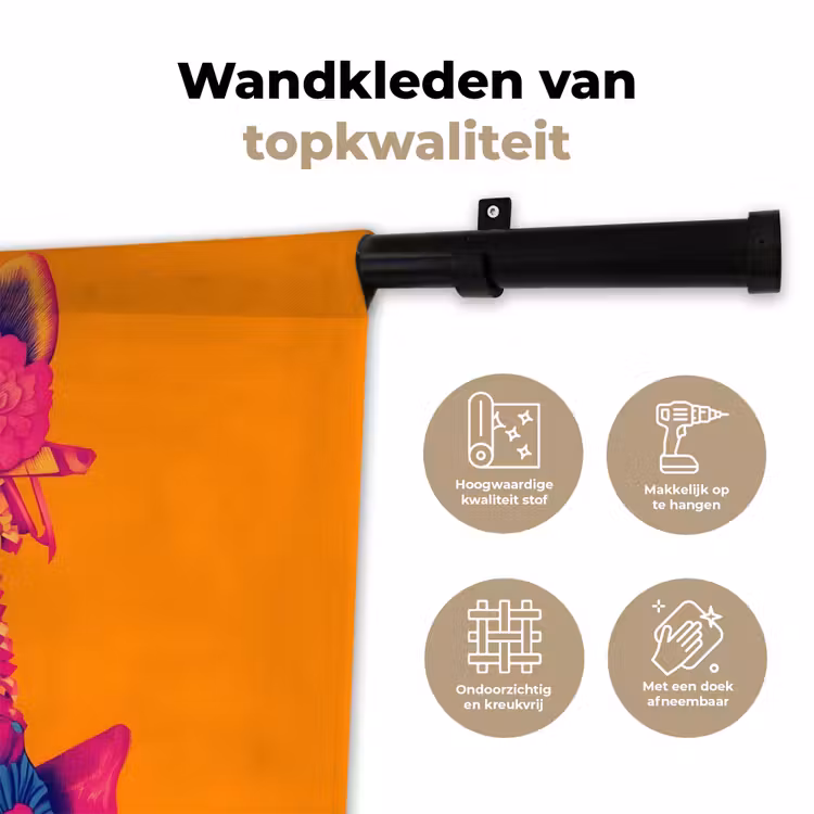 Kimono - Hondje - Bloemenkroon - Oranje Wandkleed katoen klein -sfeer2