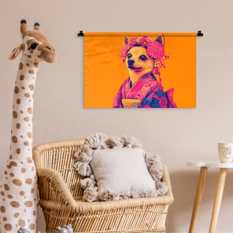 Kimono - Hondje - Bloemenkroon - Oranje Wandkleed katoen klein -wsfeer5_kind