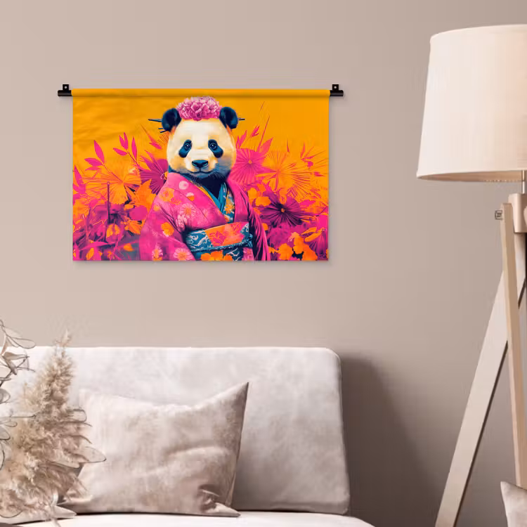 Kimono - Roze - Panda - Bloemenkroon Wandkleed katoen klein -sfeer4