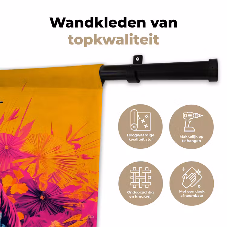 Kimono - Roze - Panda - Bloemenkroon Wandkleed katoen klein -sfeer2