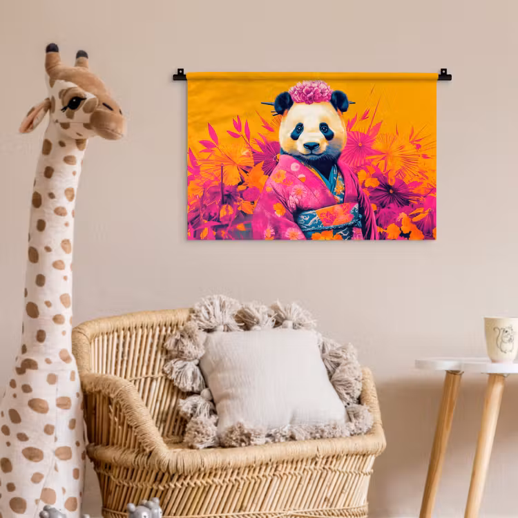 Kimono - Roze - Panda - Bloemenkroon Wandkleed katoen klein -wsfeer5_kind