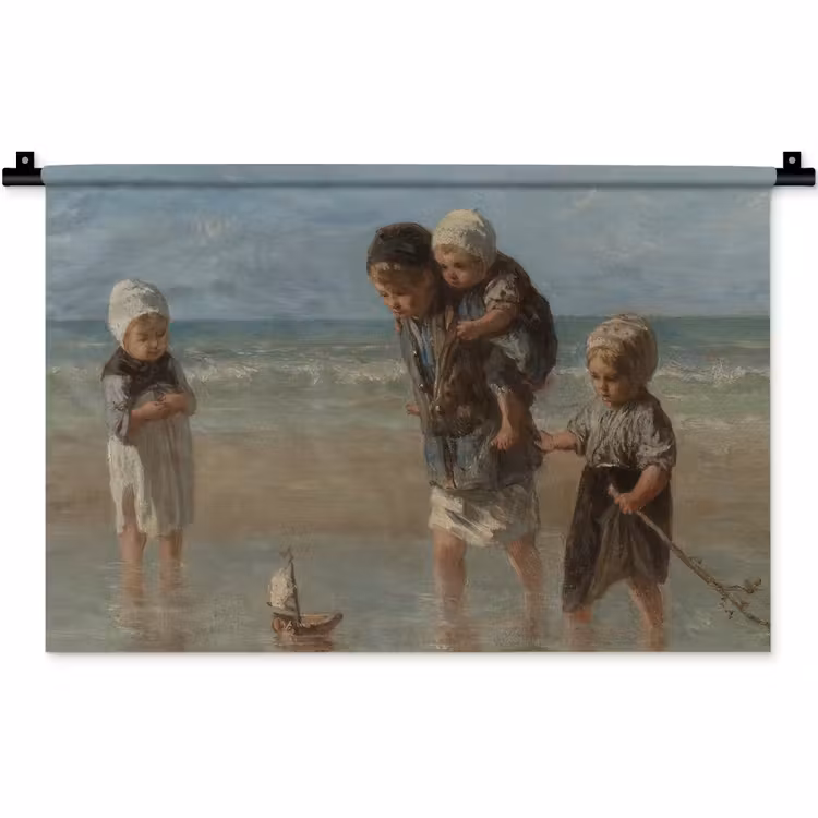 Kinderen der zee - Schilderij van Jozef Israëls Wandkleed katoen klein -zz3d