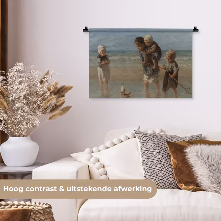 Kinderen der zee - Schilderij van Jozef Israëls Wandkleed katoen klein -sfeer1