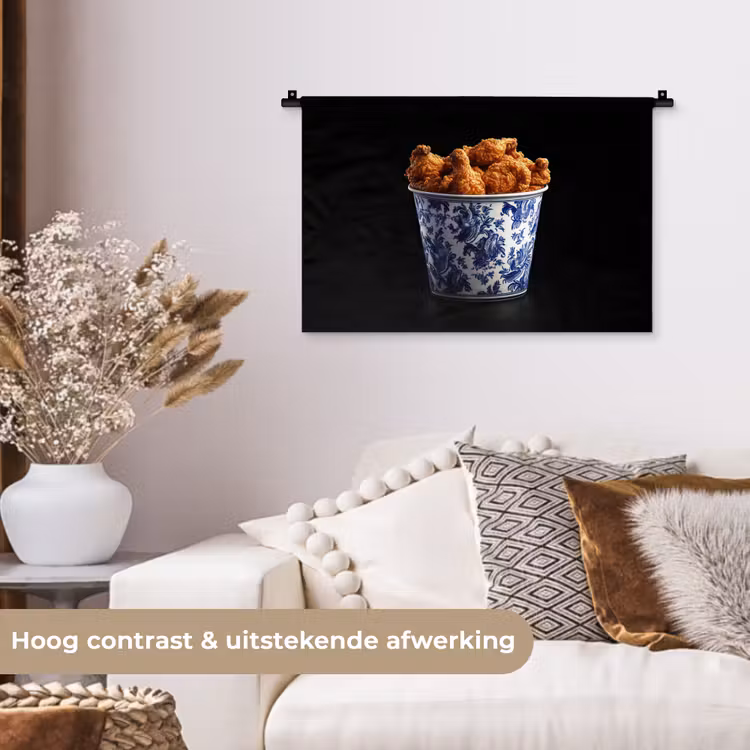 Kip - Bucket - Delfts blauw - Lekker Wandkleed katoen klein -sfeer1