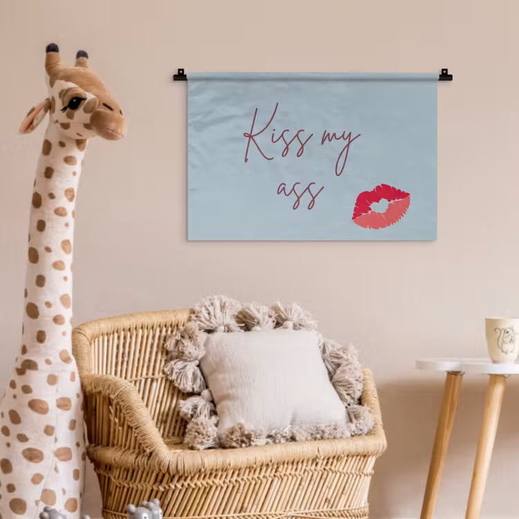Kiss my ass - Lip - Blauw Wandkleed katoen klein -wsfeer5_kind