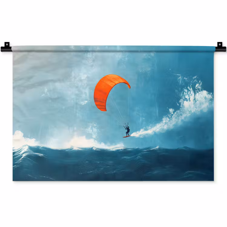 Kitesurfer - Oranje - Zee - Lucht Wandkleed katoen klein -zz3d