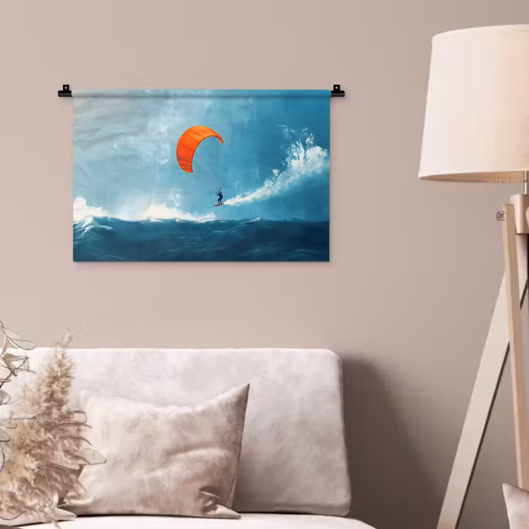 Kitesurfer - Oranje - Zee - Lucht Wandkleed katoen klein -sfeer4