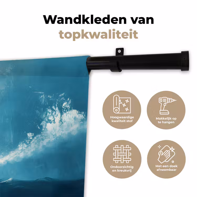 Kitesurfer - Oranje - Zee - Lucht Wandkleed katoen klein -sfeer2