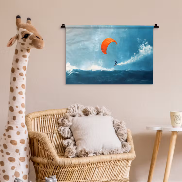 Kitesurfer - Oranje - Zee - Lucht Wandkleed katoen klein -wsfeer5_kind