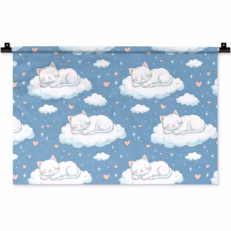 Kitten - Wolken - Blauw Wandkleed katoen klein 269 -zz3d