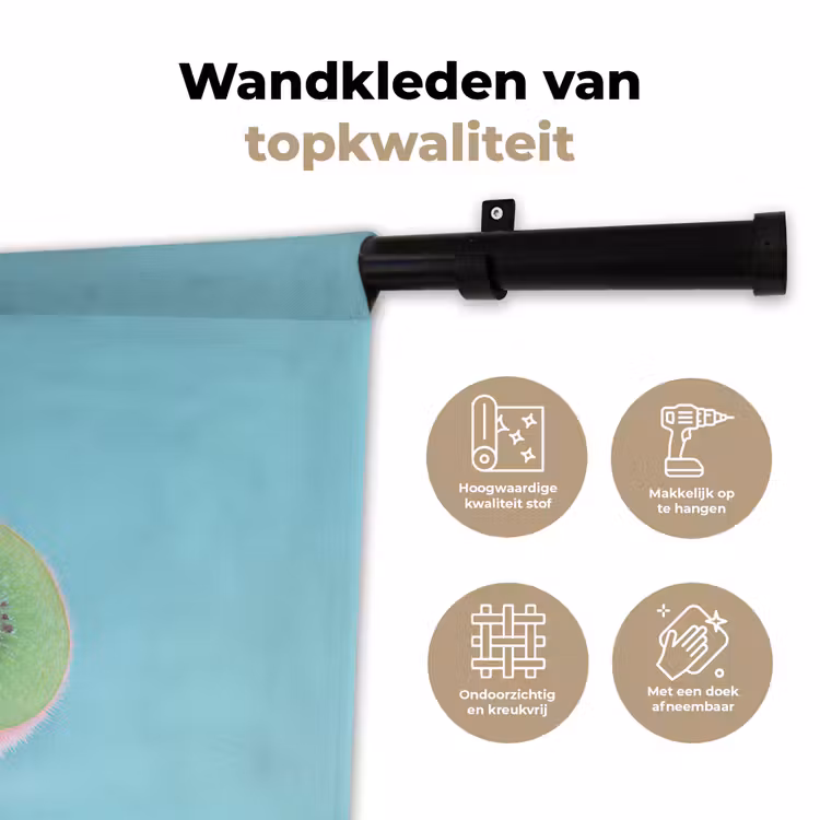 Kiwi - Blauw - Surrealistisch Wandkleed katoen klein -sfeer2