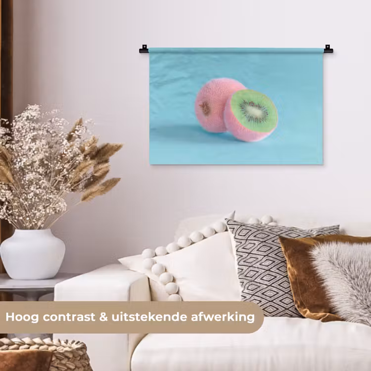 Kiwi - Blauw - Surrealistisch Wandkleed katoen klein -sfeer1