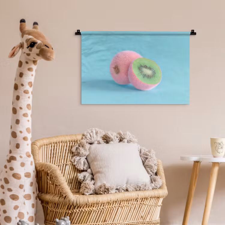 Kiwi - Blauw - Surrealistisch Wandkleed katoen klein -wsfeer5_kind