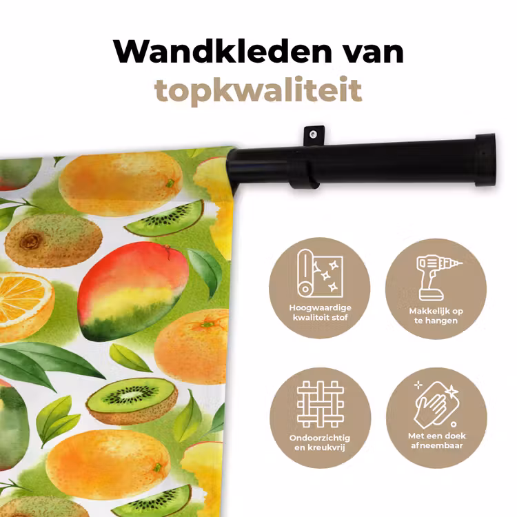 Kiwi - Sinasappel - Mango - Perzik Wandkleed katoen klein 269 -sfeer2
