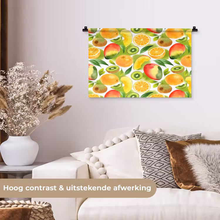 Kiwi - Sinasappel - Mango - Perzik Wandkleed katoen klein 269 -sfeer1