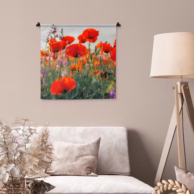 Klaproos - Bloemen - Rood - Paars - Weide Wandkleed katoen klein -sfeer4