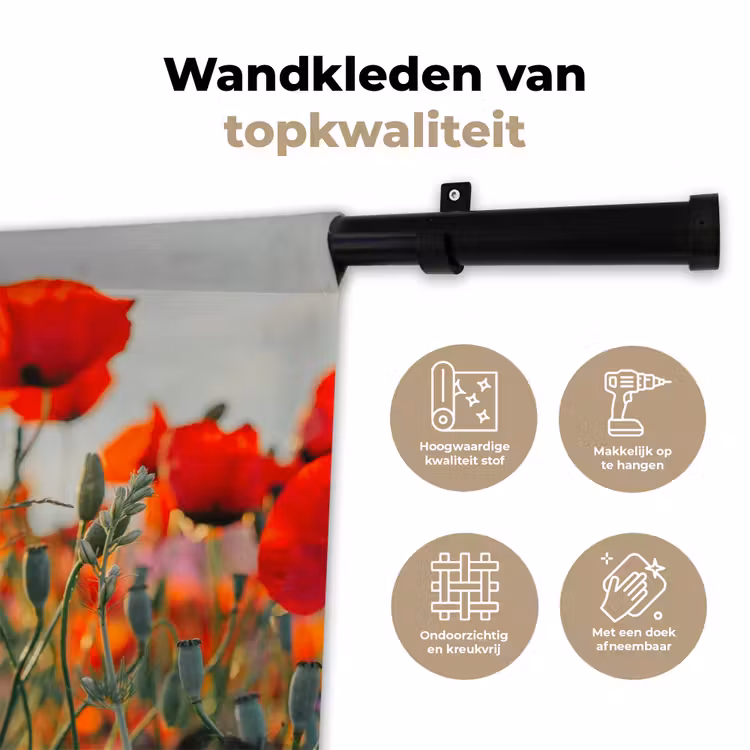 Klaproos - Bloemen - Rood - Paars - Weide Wandkleed katoen klein -sfeer2
