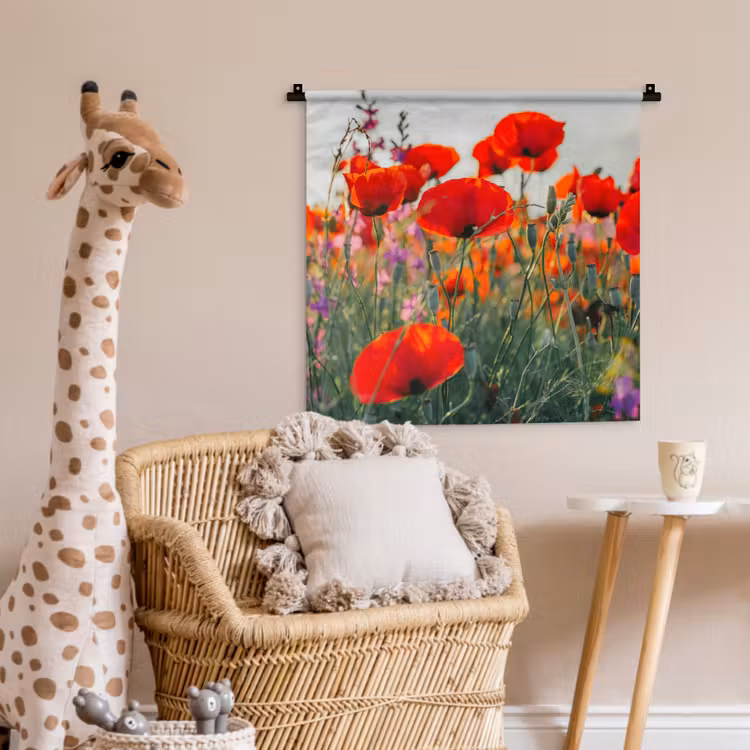 Klaproos - Bloemen - Rood - Paars - Weide Wandkleed katoen klein -wsfeer5_kind