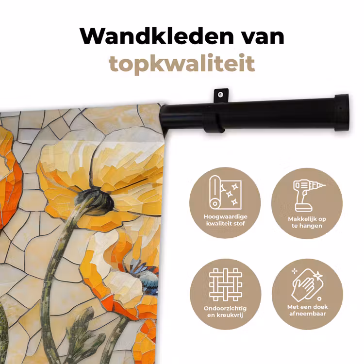 Klaprozen - Oranje - Mozaïek - Bladeren Wandkleed katoen klein -sfeer2