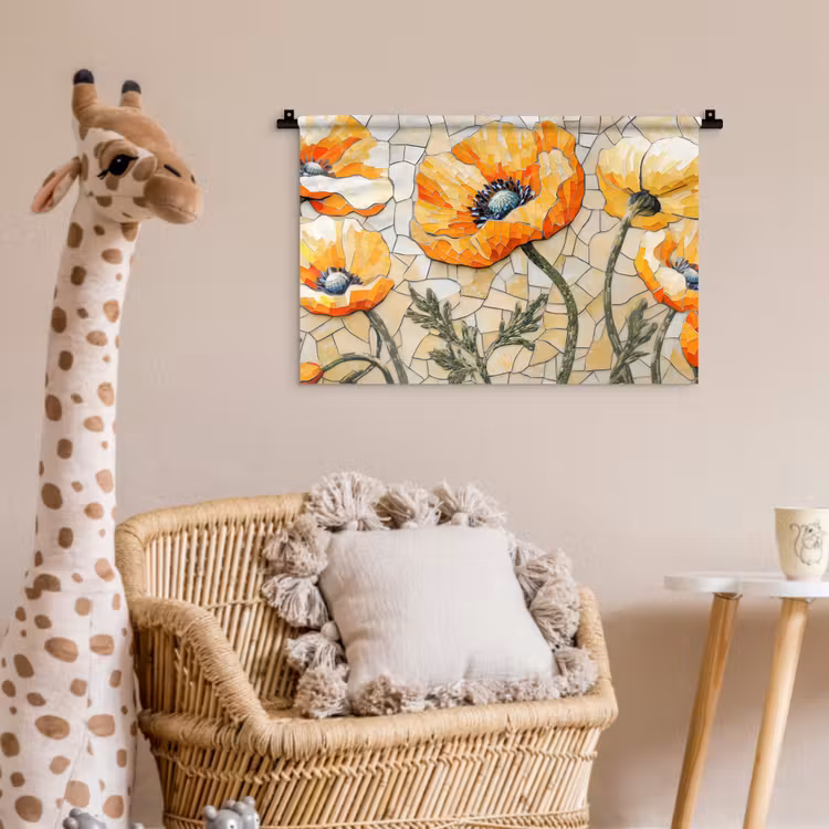 Klaprozen - Oranje - Mozaïek - Bladeren Wandkleed katoen klein -wsfeer5_kind