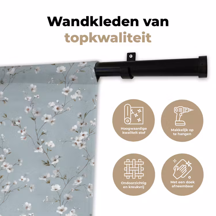 Klassiek - Bloemen - Blauw Wandkleed katoen klein 269 -sfeer2