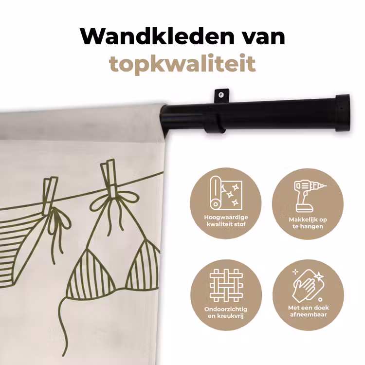 Kleding - Waslijn - Zomer - Lijntekening - Groen Wandkleed katoen klein -sfeer2