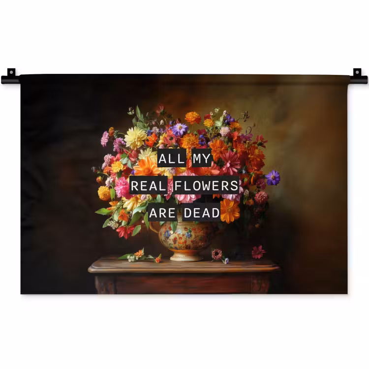 Kleur - Bloemen - Vintage - Bloemenvaas Wandkleed katoen klein -zz3d