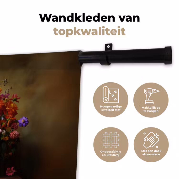 Kleur - Bloemen - Vintage - Bloemenvaas Wandkleed katoen klein -sfeer2
