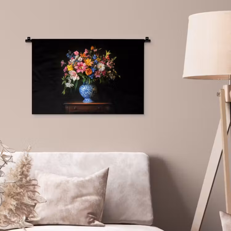 Kleur - Vaas - Bloemen - Boeket Wandkleed katoen klein -sfeer4